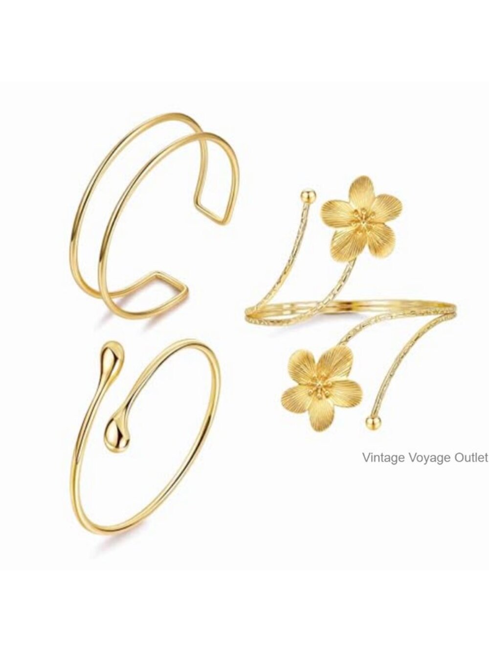 3 Pc Brass Arm Cuff Set Adjustable Armlet Stackable Boho